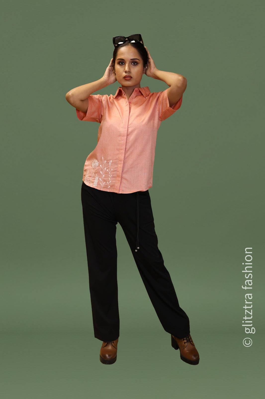 Peach Cotton-Blend Shirt
