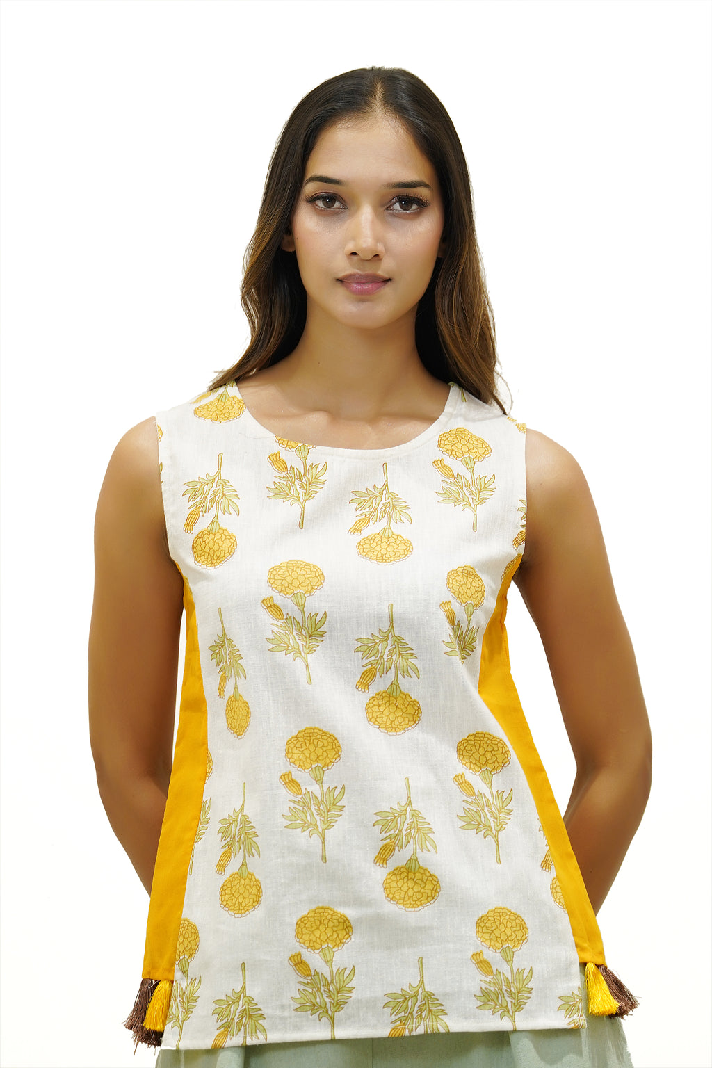 Vibrant Yellow Floral Fusion Summer Top