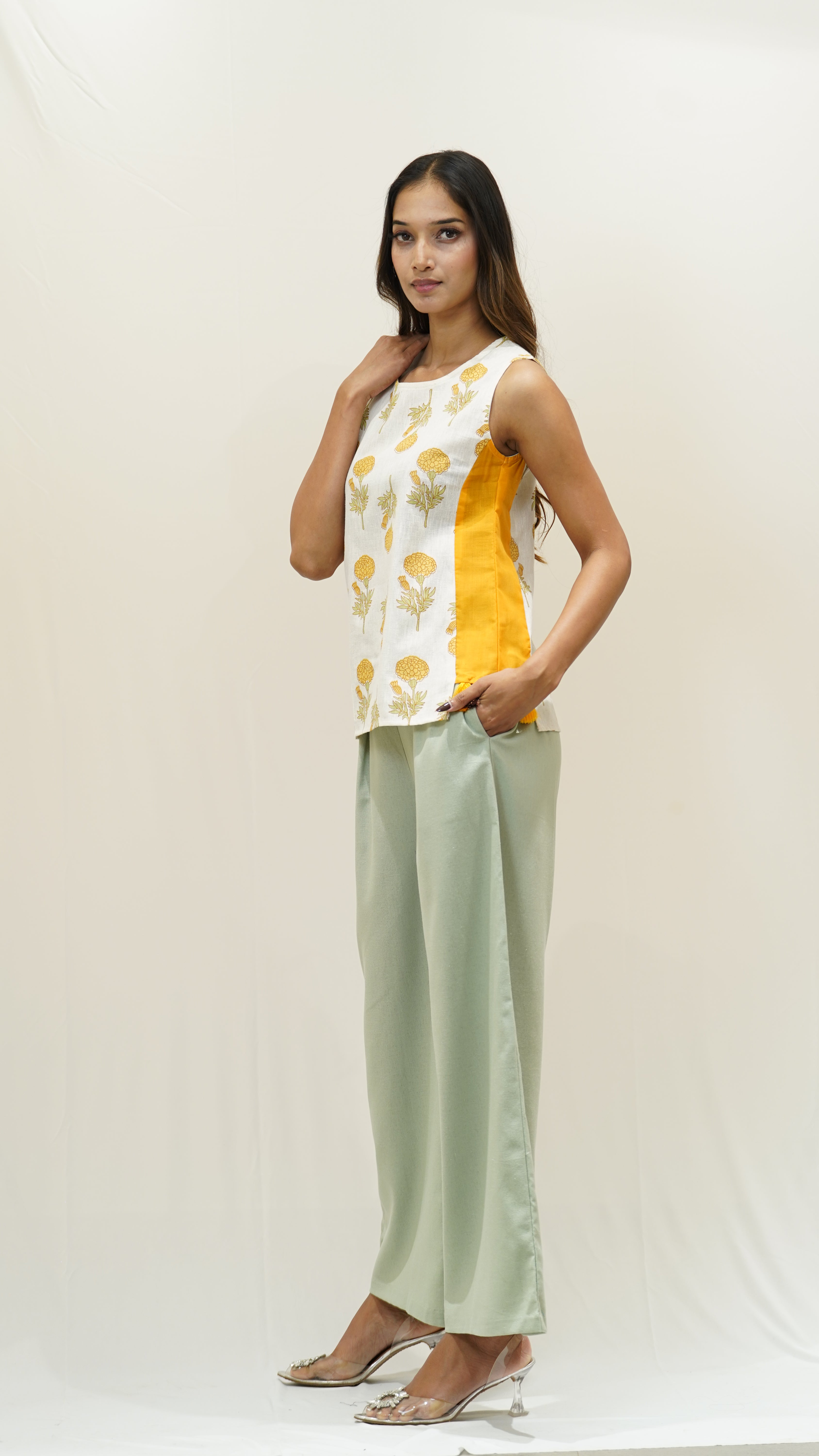 Vibrant Yellow Floral Fusion Summer Top