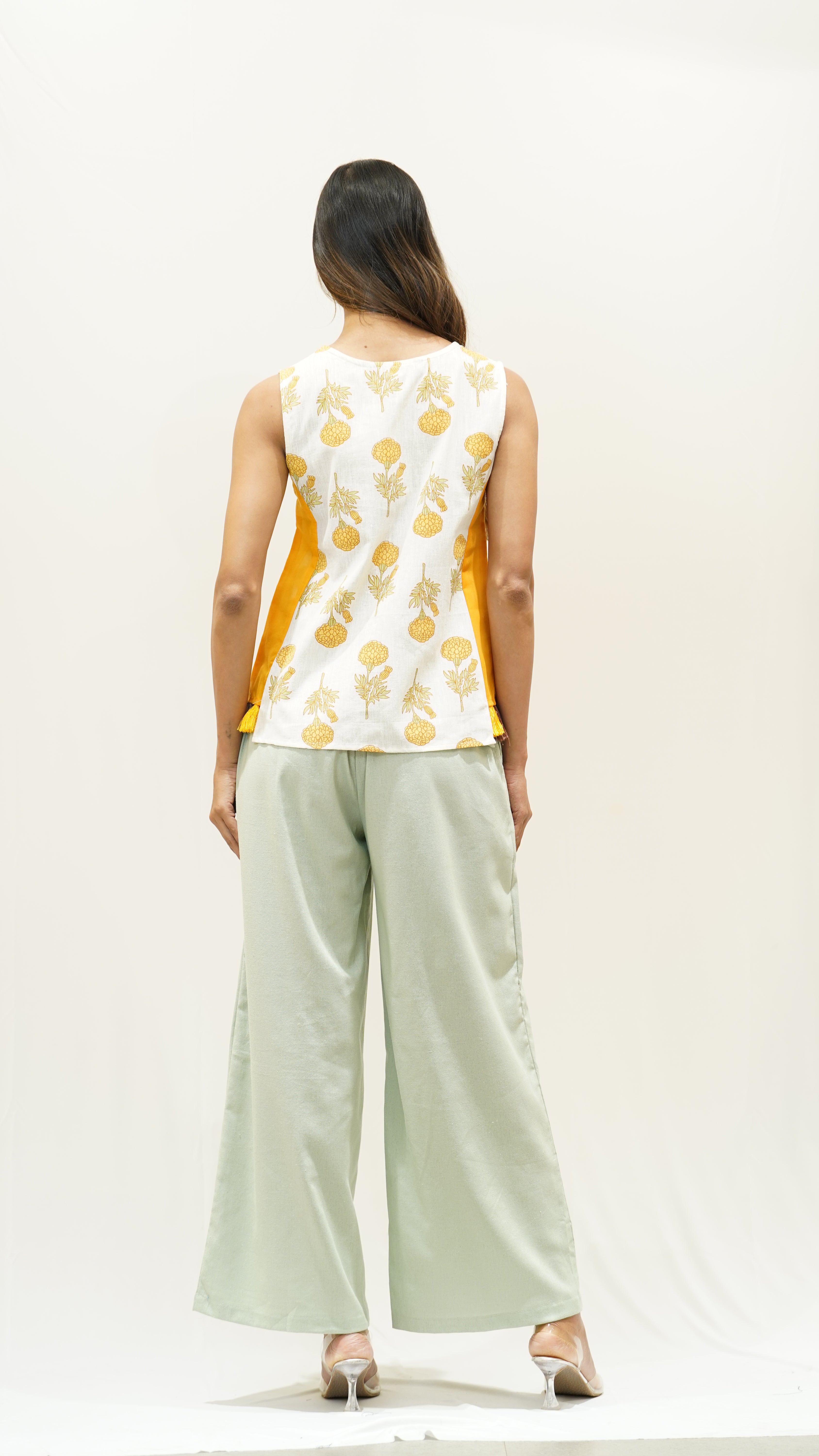 Vibrant Yellow Floral Fusion Summer Top