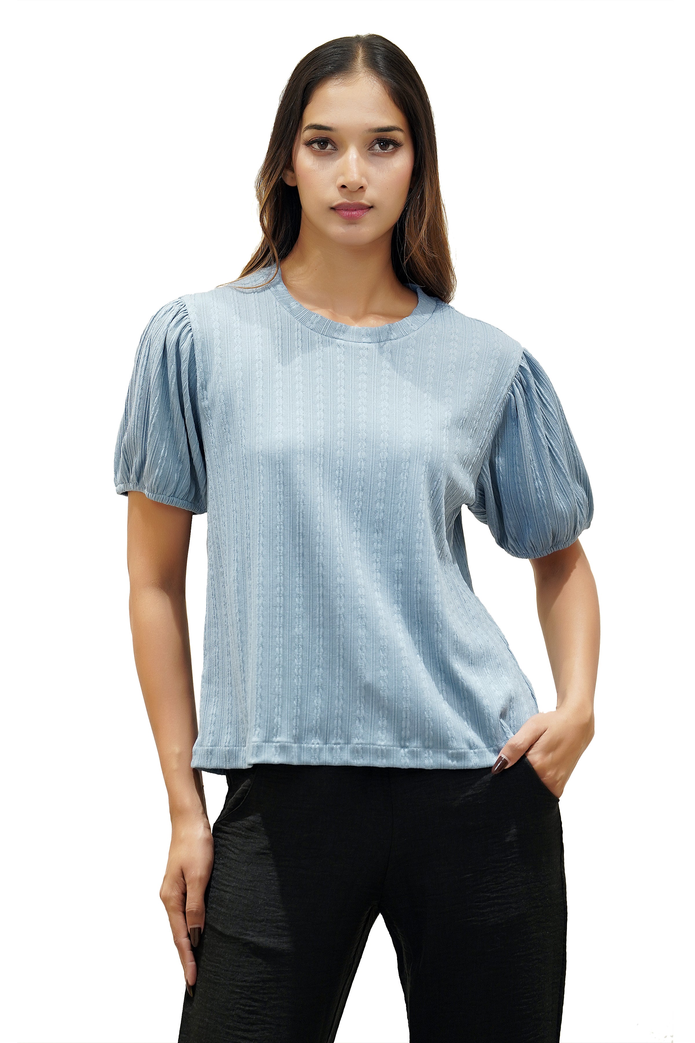 Textured Puff-Sleeve Top