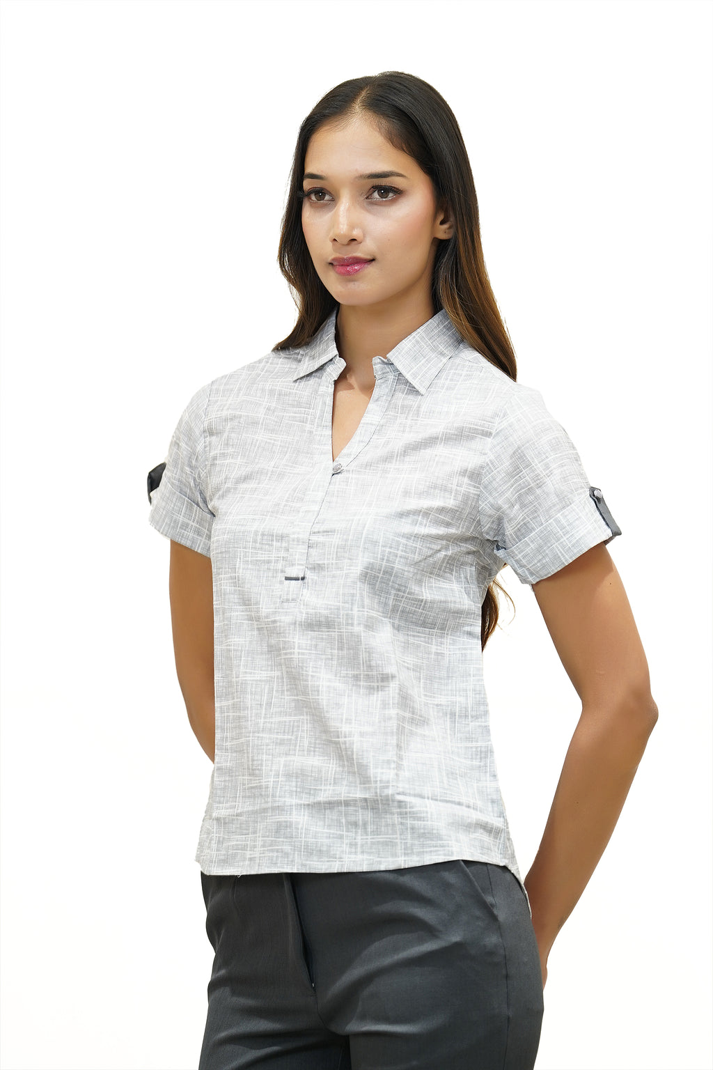 Sophisticated Short-Sleeve Collared Tunic