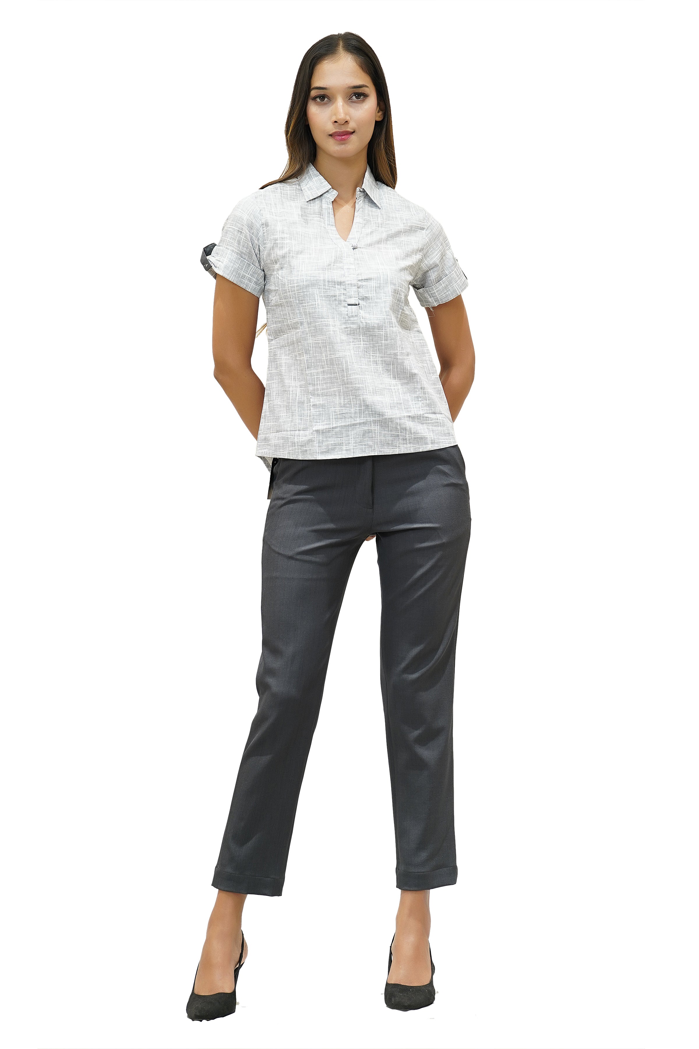 Sophisticated Short-Sleeve Collared Tunic