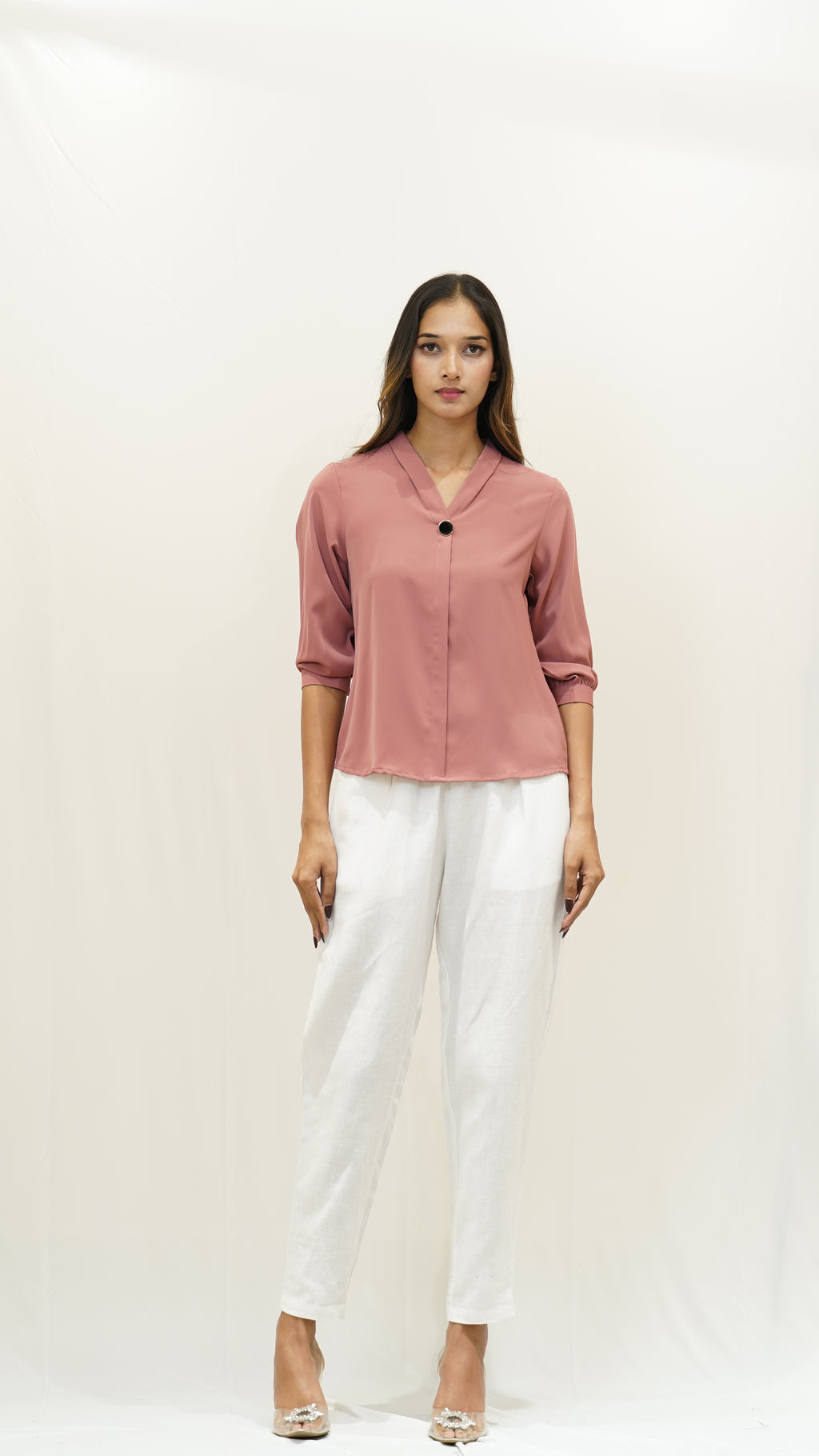Elegance in Rose V-Neck Blouse