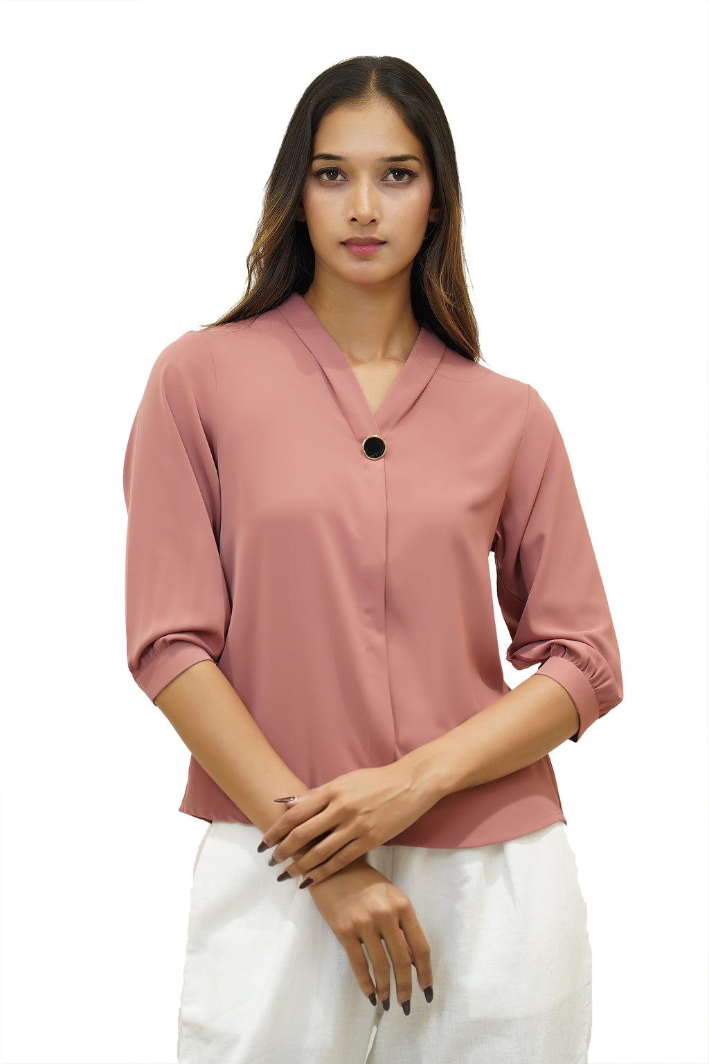 Elegance in Rose V-Neck Blouse