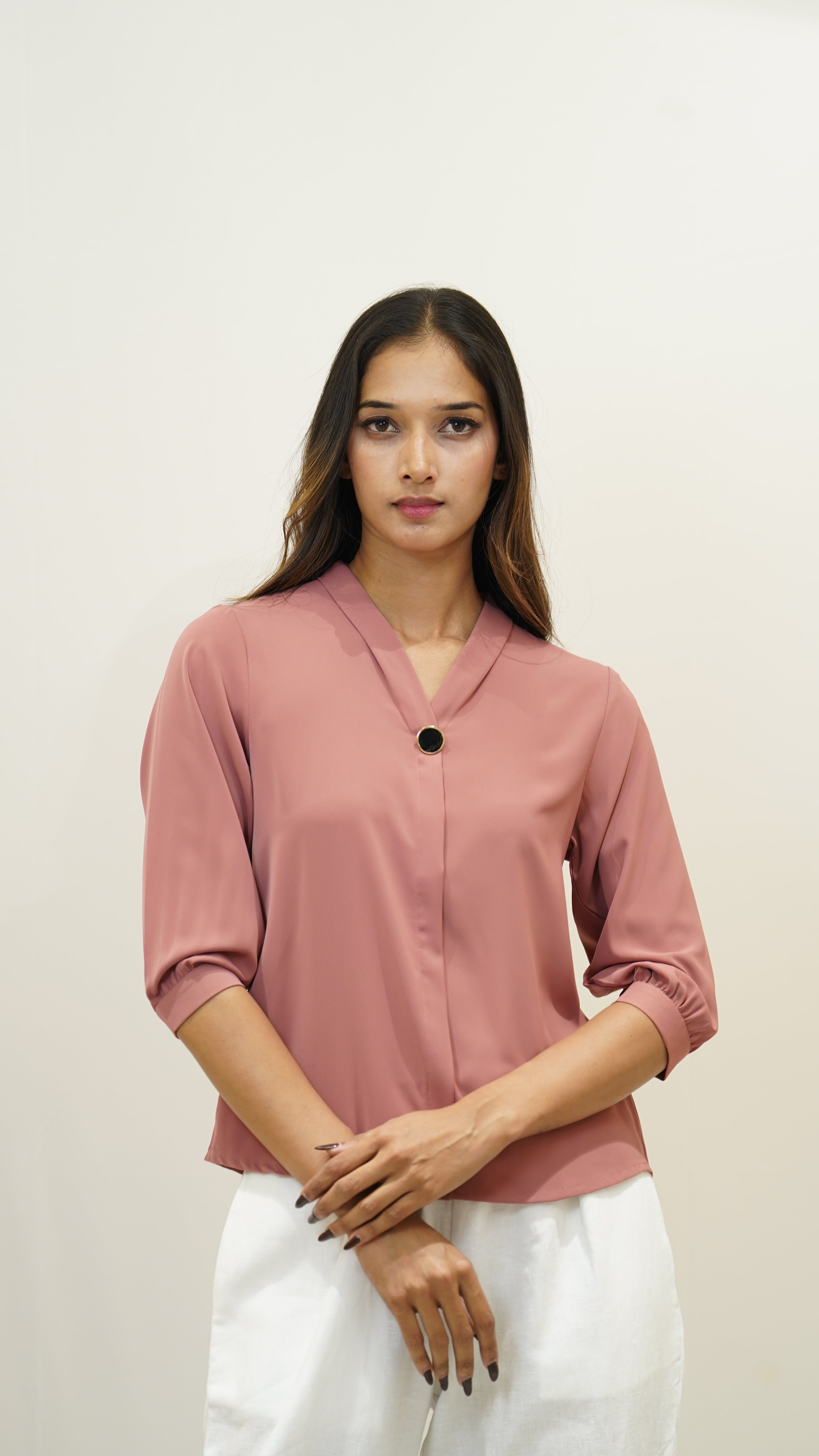 Elegance in Rose V-Neck Blouse