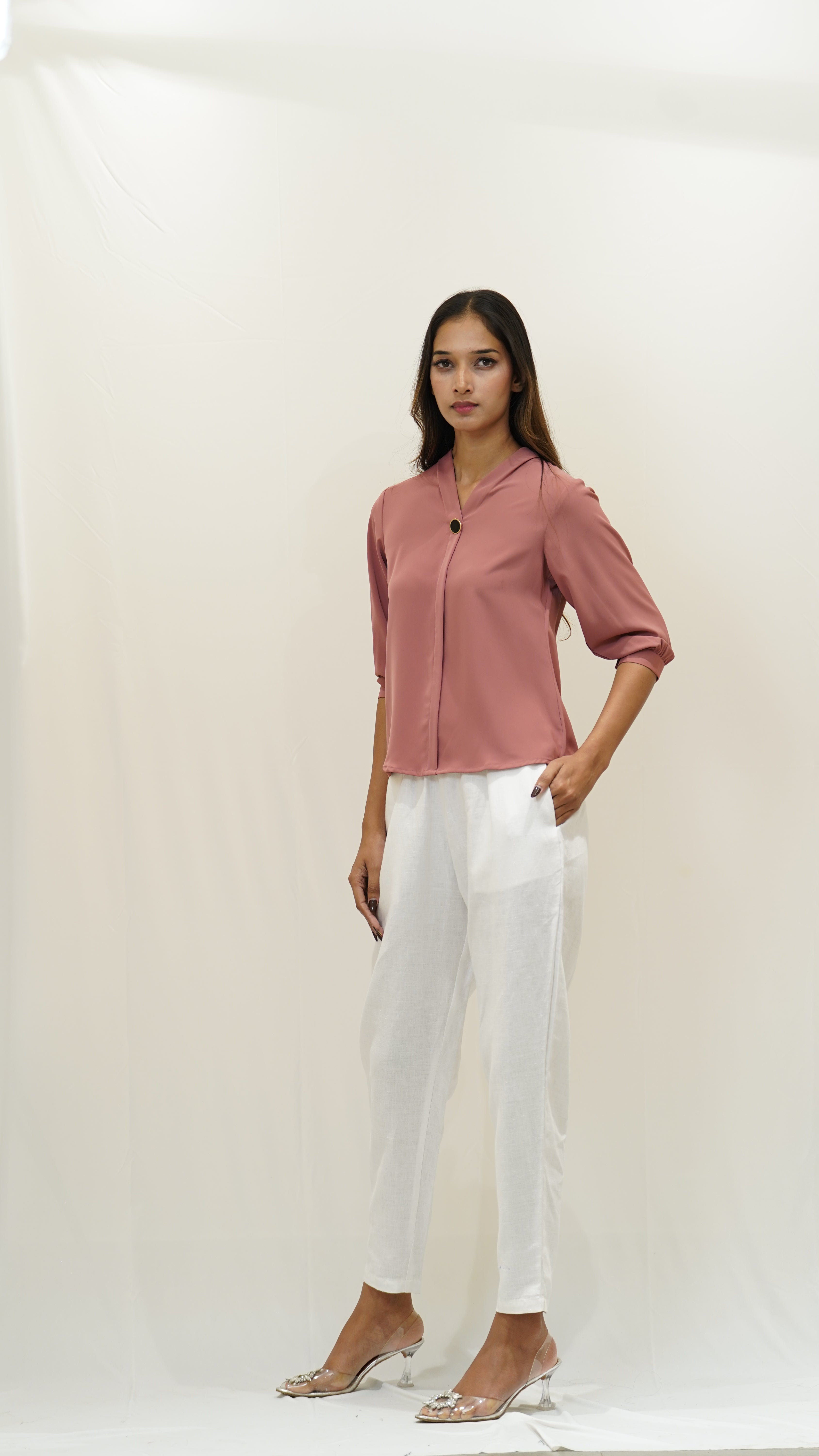 Elegance in Rose V-Neck Blouse