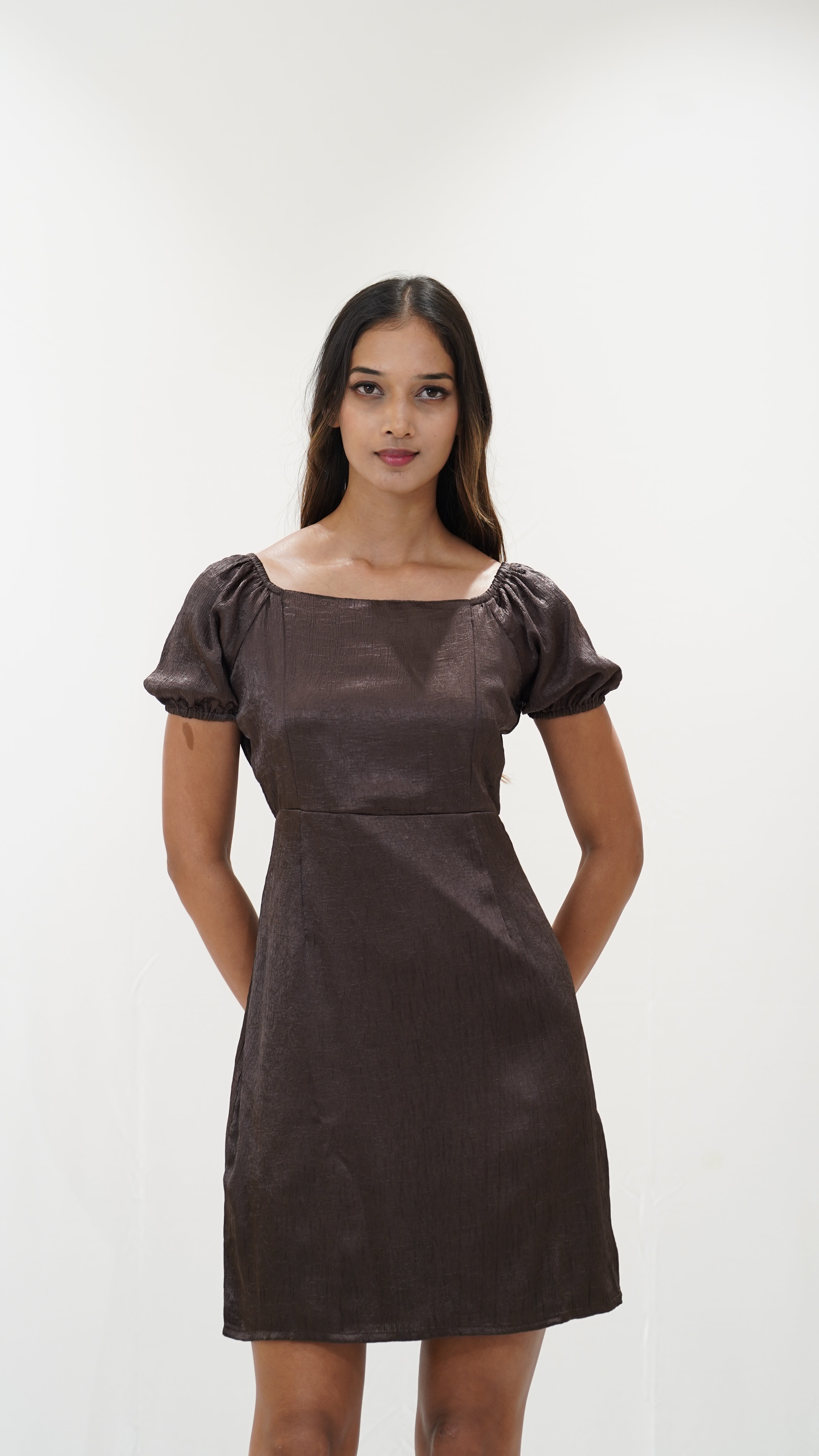 Square-Neck Ruffle Mini Dress