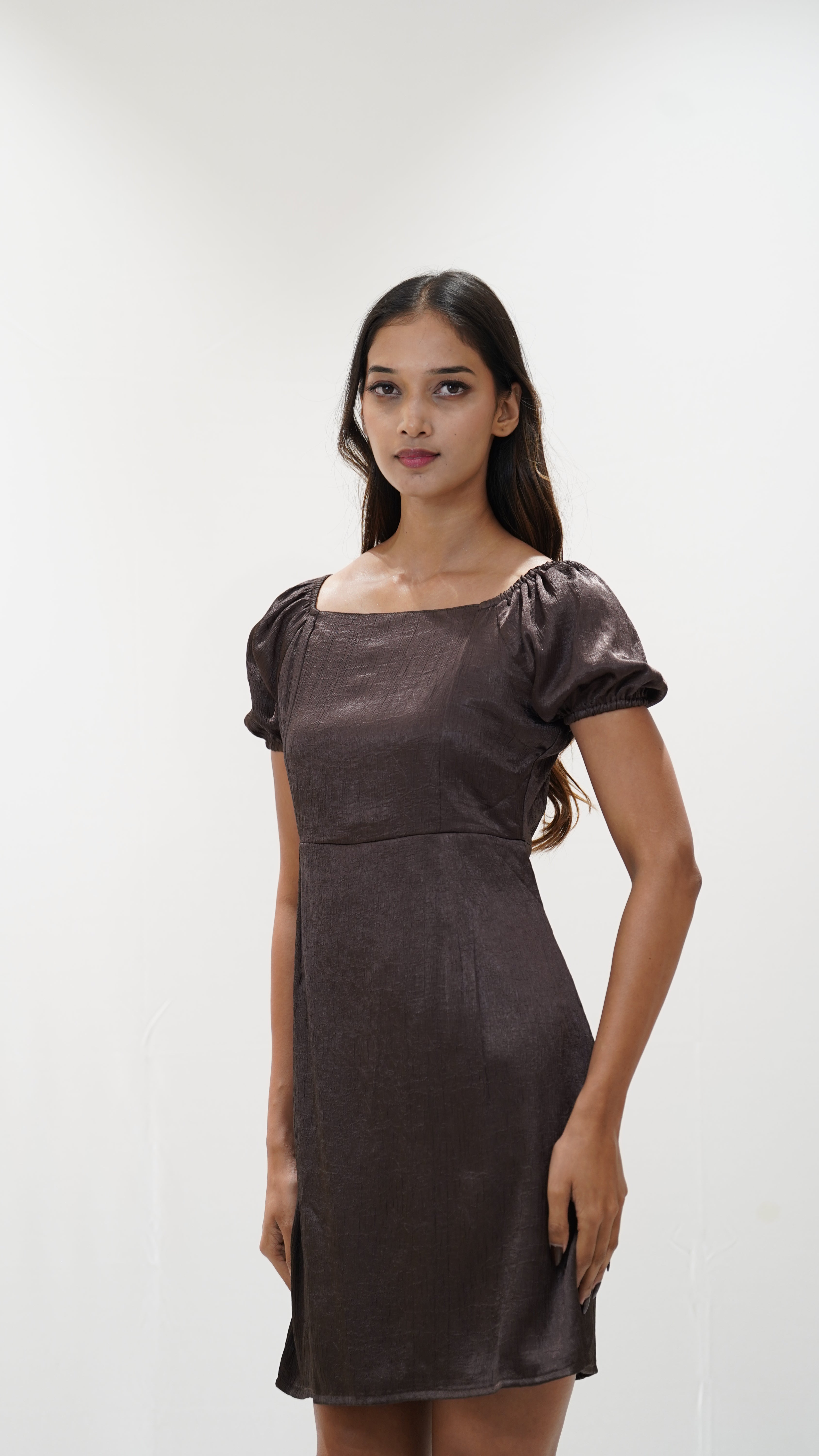 Square-Neck Ruffle Mini Dress