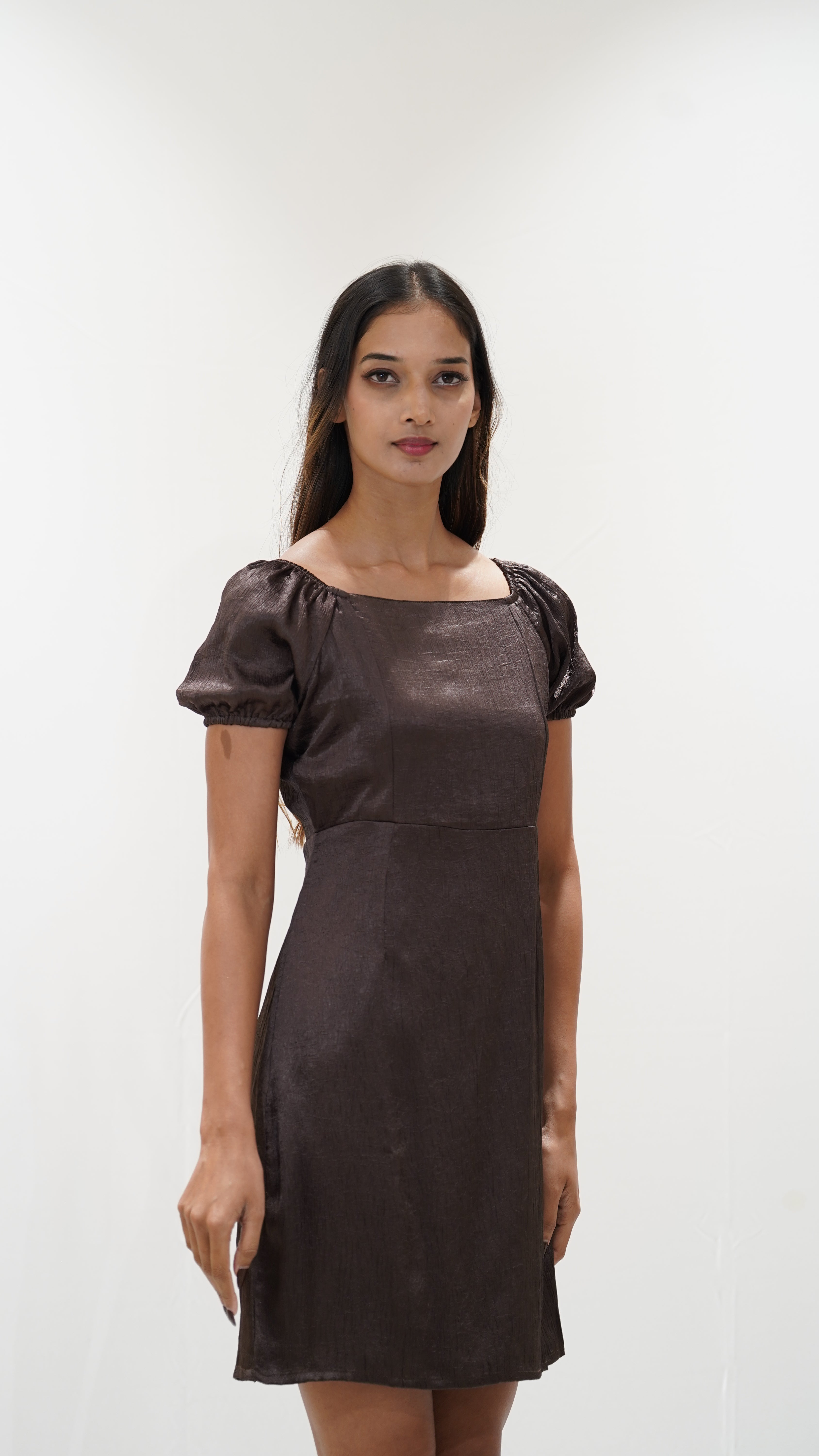 Square-Neck Ruffle Mini Dress