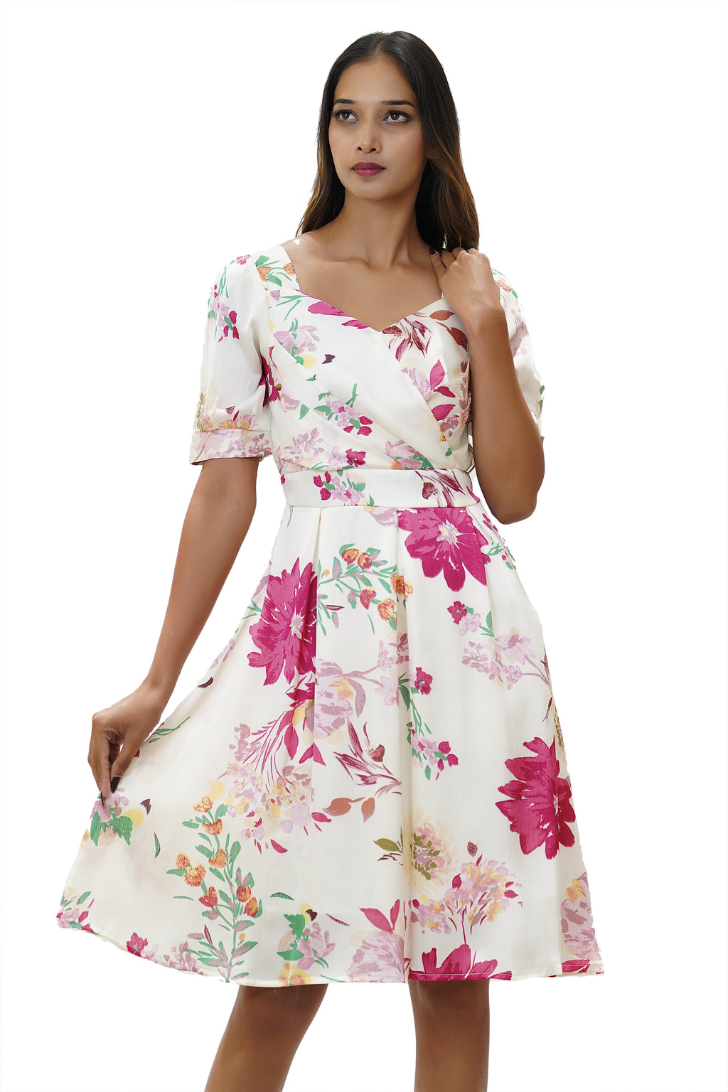 floral red and white dress