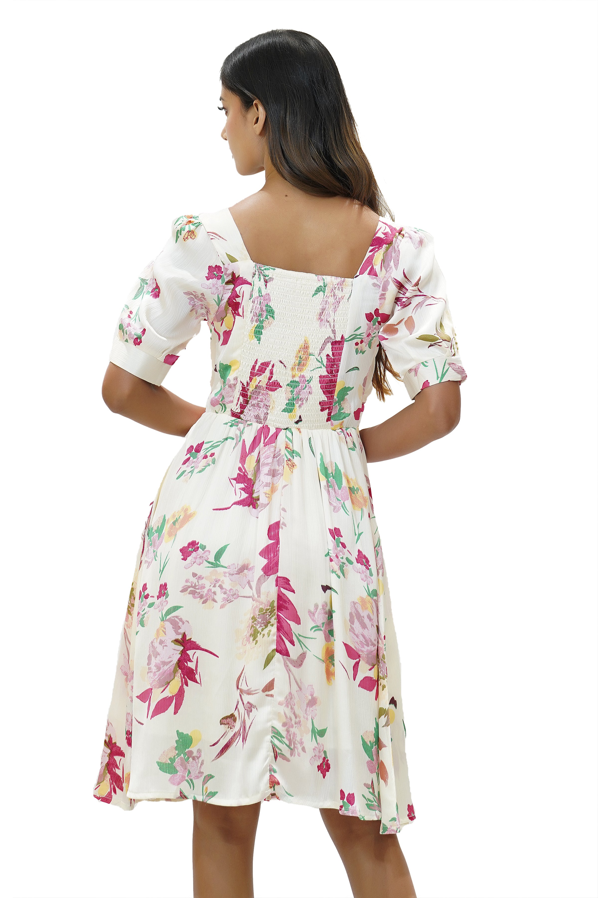 floral red and white dress