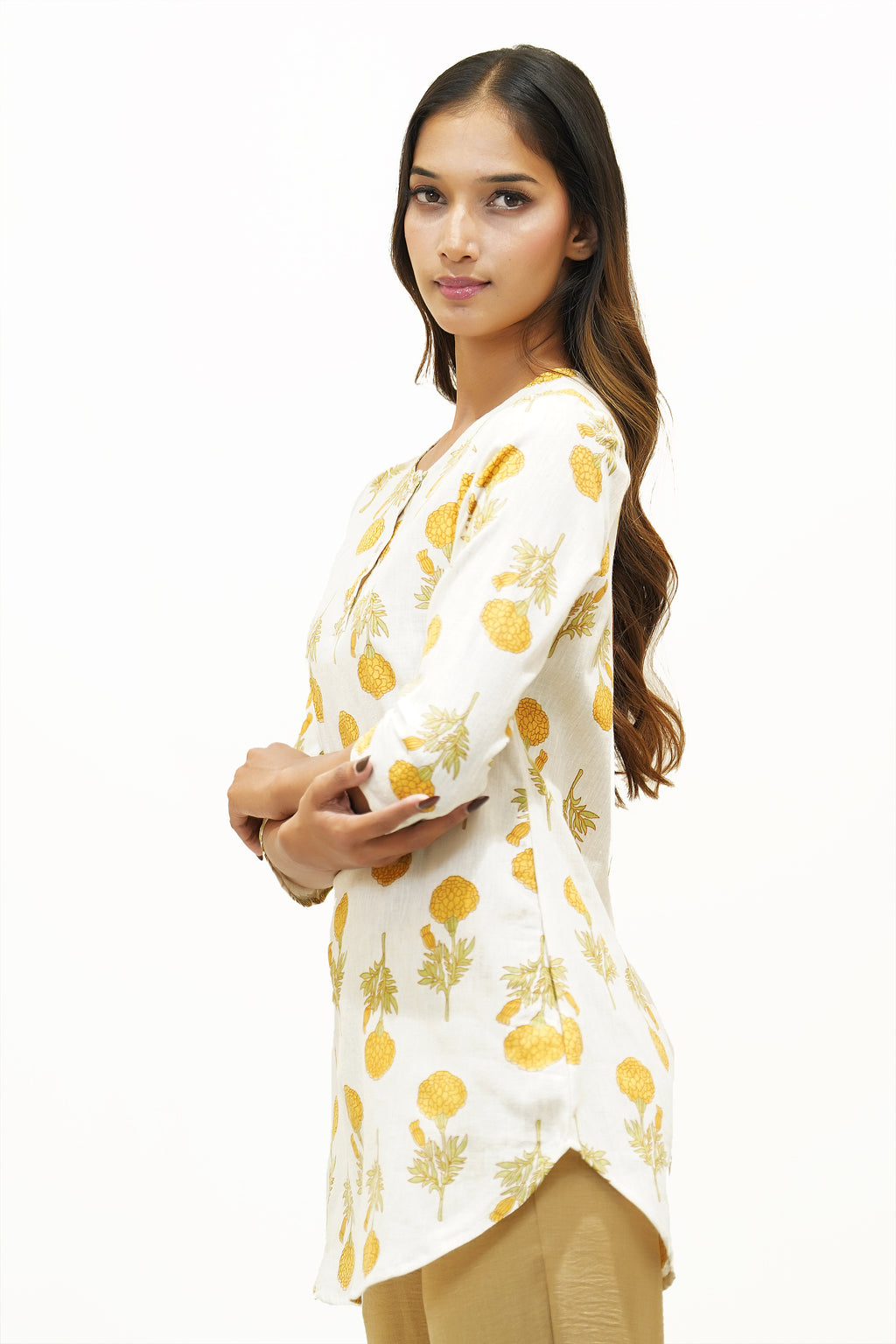Floral Marigold Print Summer Top