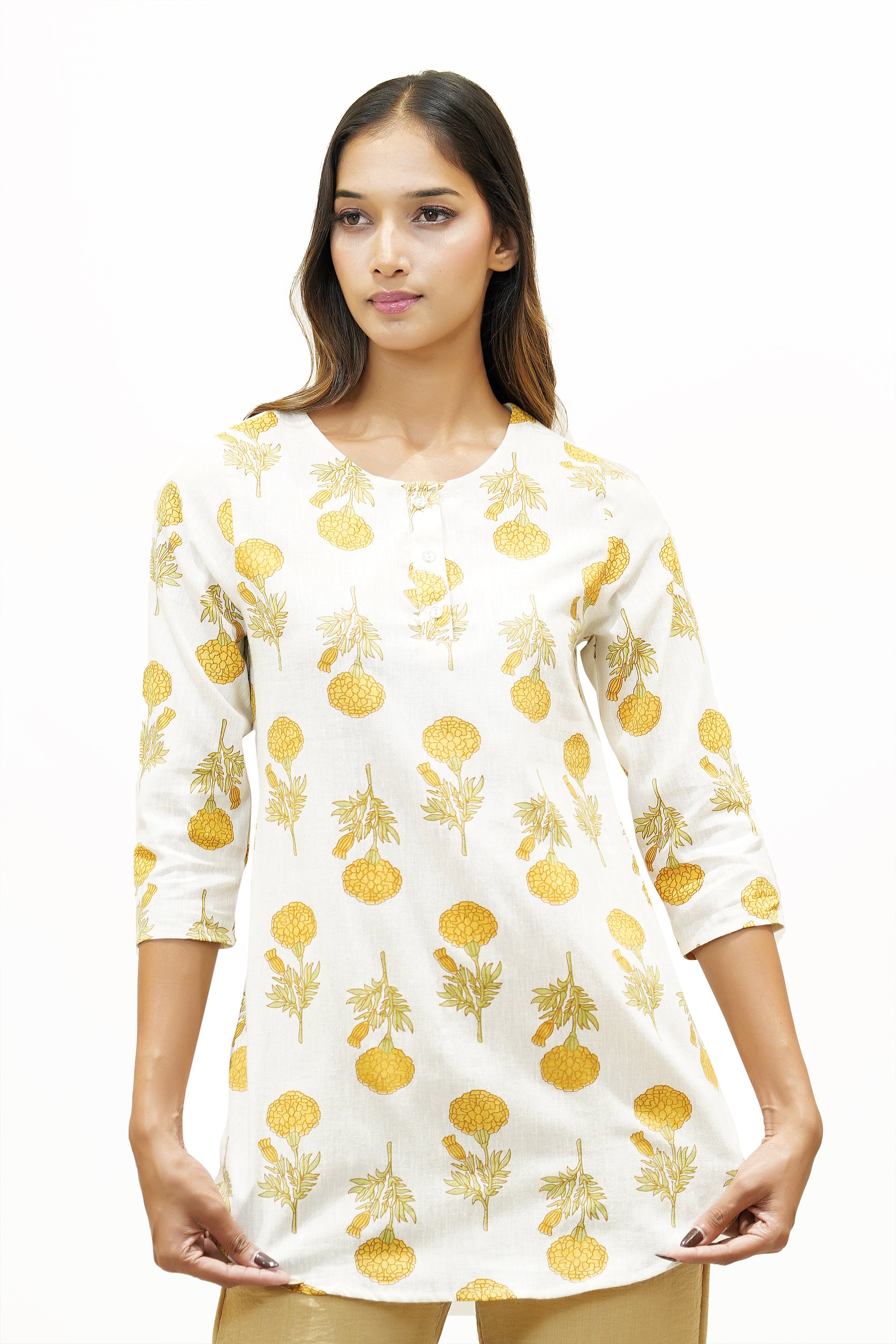 Floral Marigold Print Summer Top