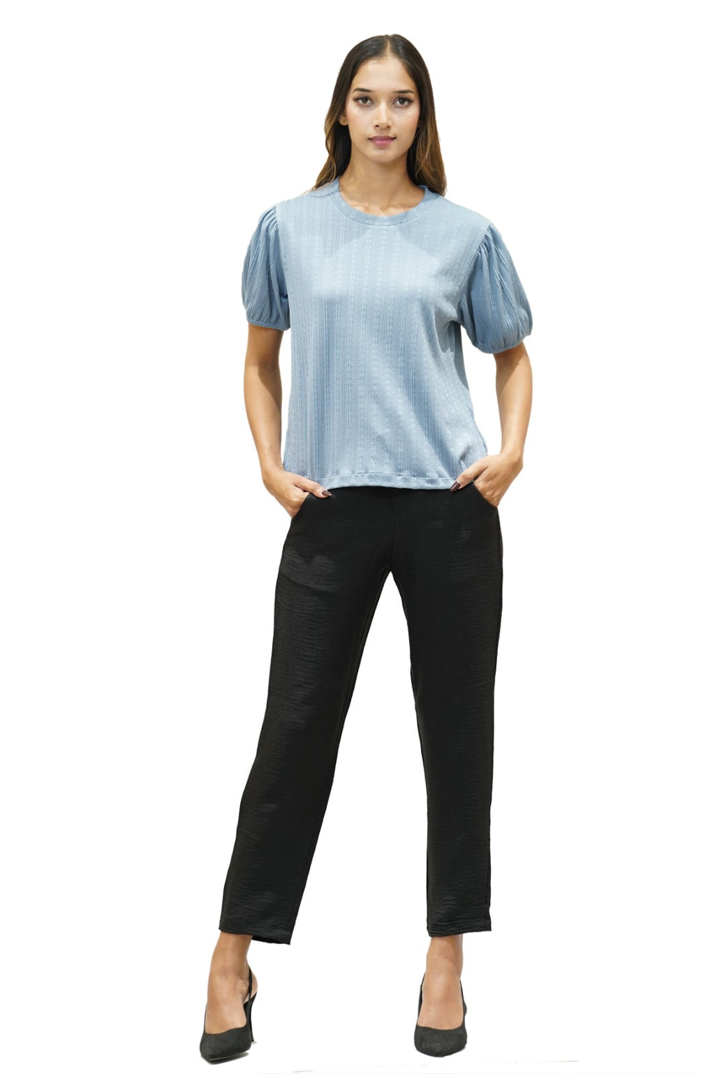 Textured Puff-Sleeve Top