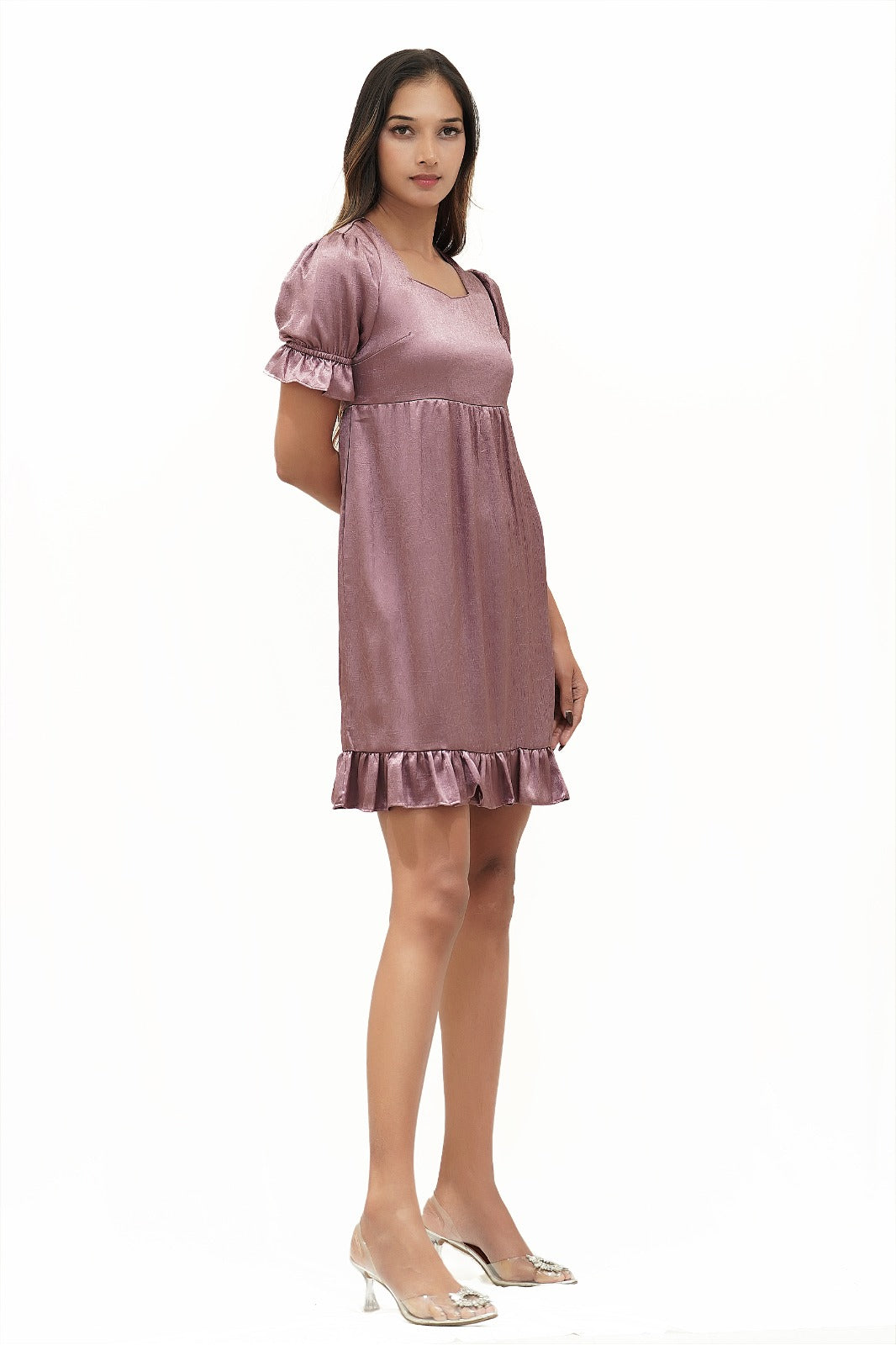 Square-Neck Ruffle Mini Dress