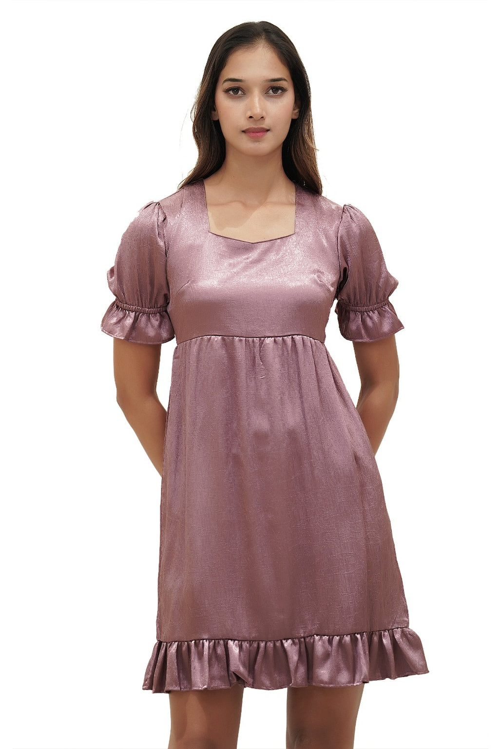 Square-Neck Ruffle Mini Dress