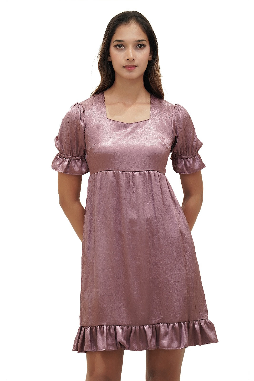 Square-Neck Ruffle Mini Dress